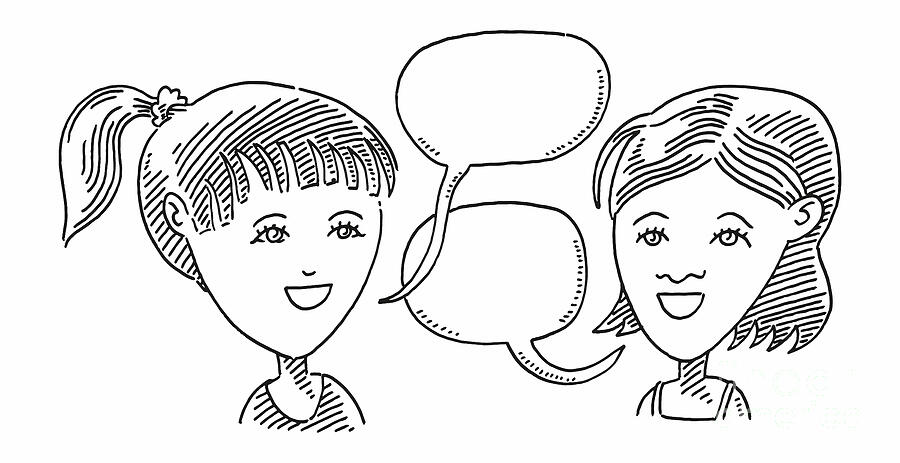 Two Girls Talking Speech Bubbles Drawing by Frank Ramspott