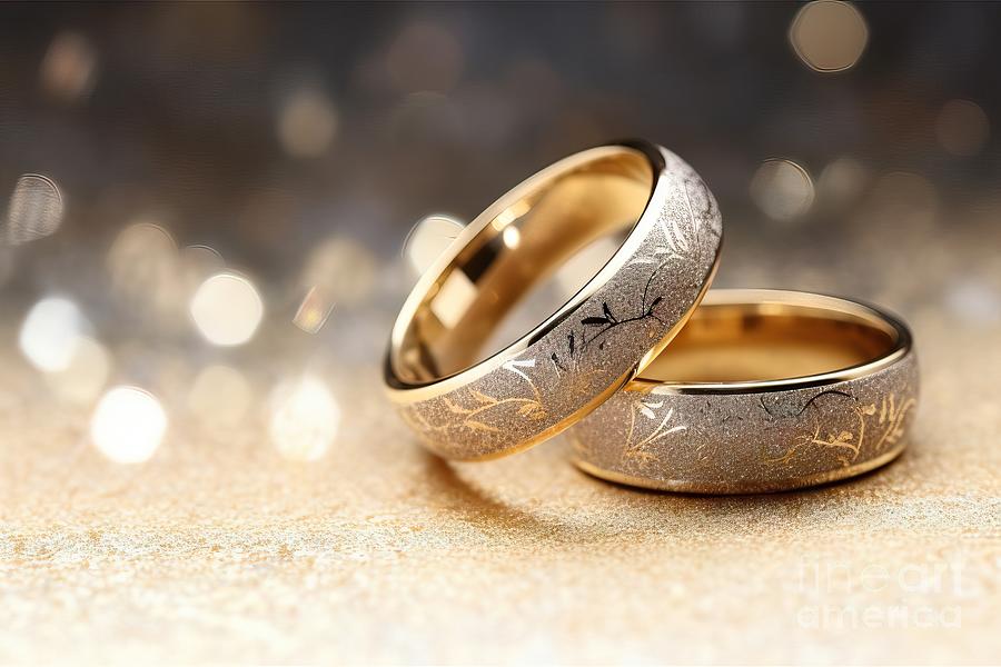 Ring Painting - Two gold wedding bands on textured glitter by N Akkash