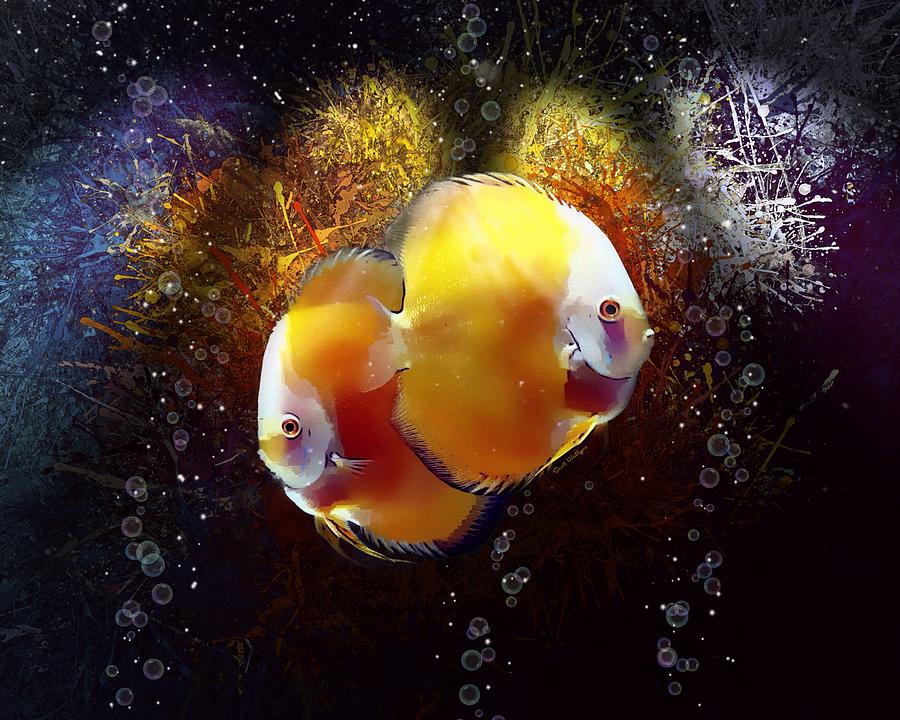Two Golden Yellow Discus Fish Digital Art