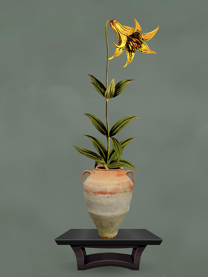 Two Handled Tri Colored Clay Pot with Flowers Mixed Media by David Dehner