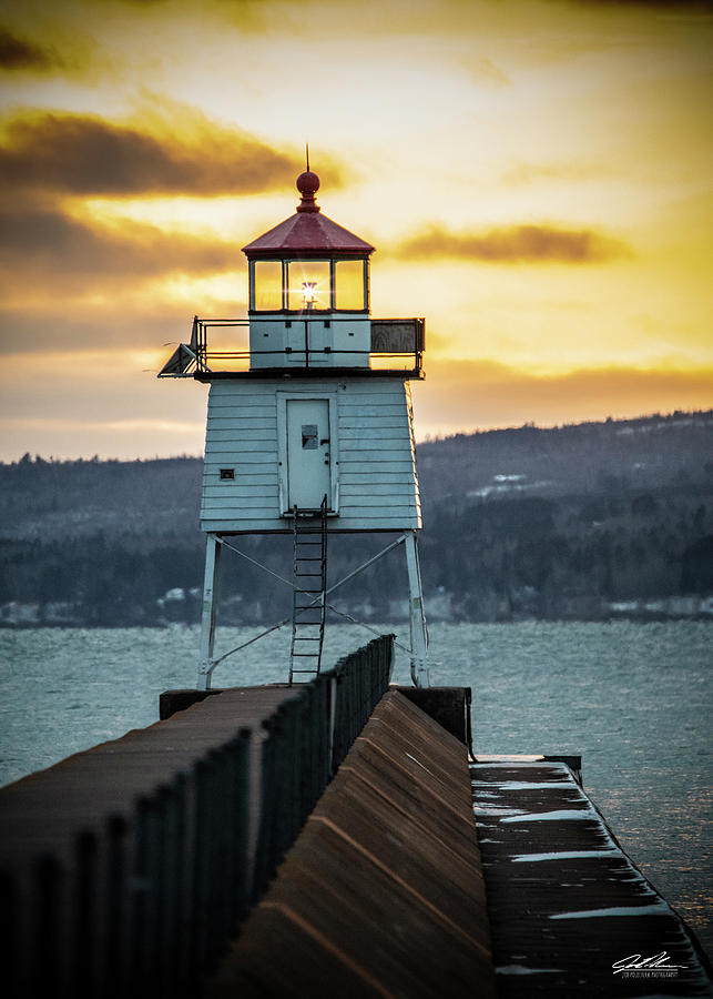 Two Harbors Breakwall Sunset Photograph by Joe Polecheck