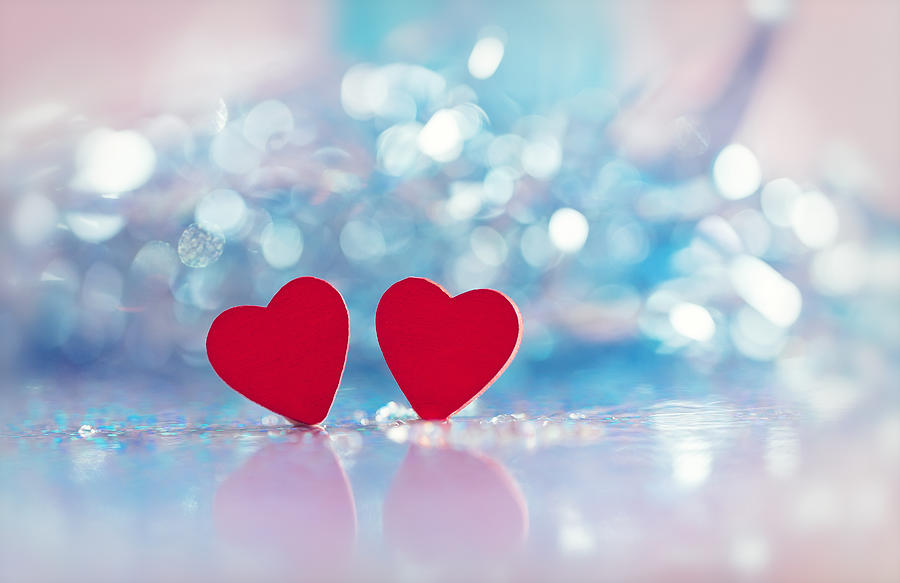 Two Heart shapes with bokeh background for valentines day Photograph by Oxygen