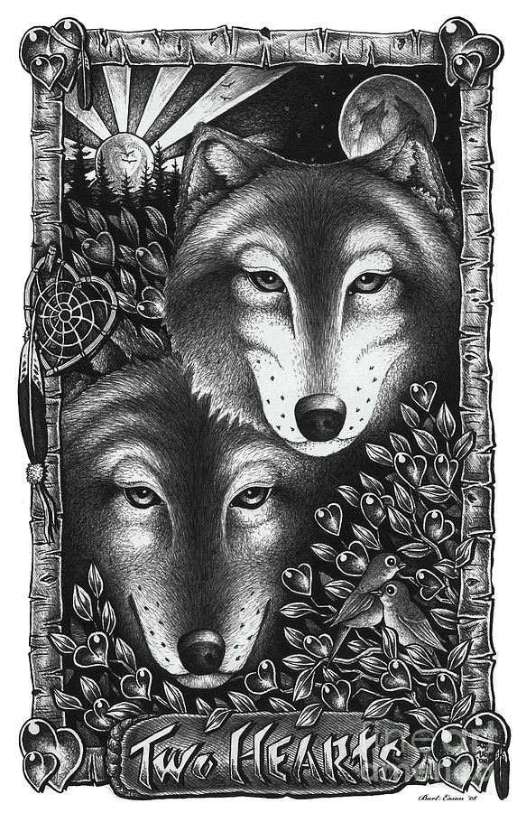 Wolves Drawing - Two hearts by Bart Eason