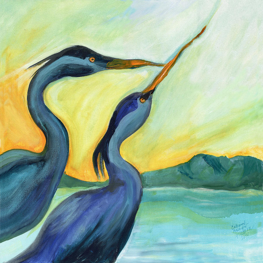 Two Herons Painting by Catharine Gallagher