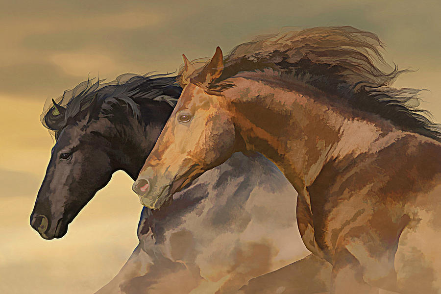 Two Horse Heads - paint 1 Digital Art by Steve Ladner