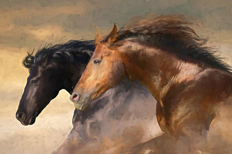 Two Horse Heads - paint 2 Digital Art by Steve Ladner