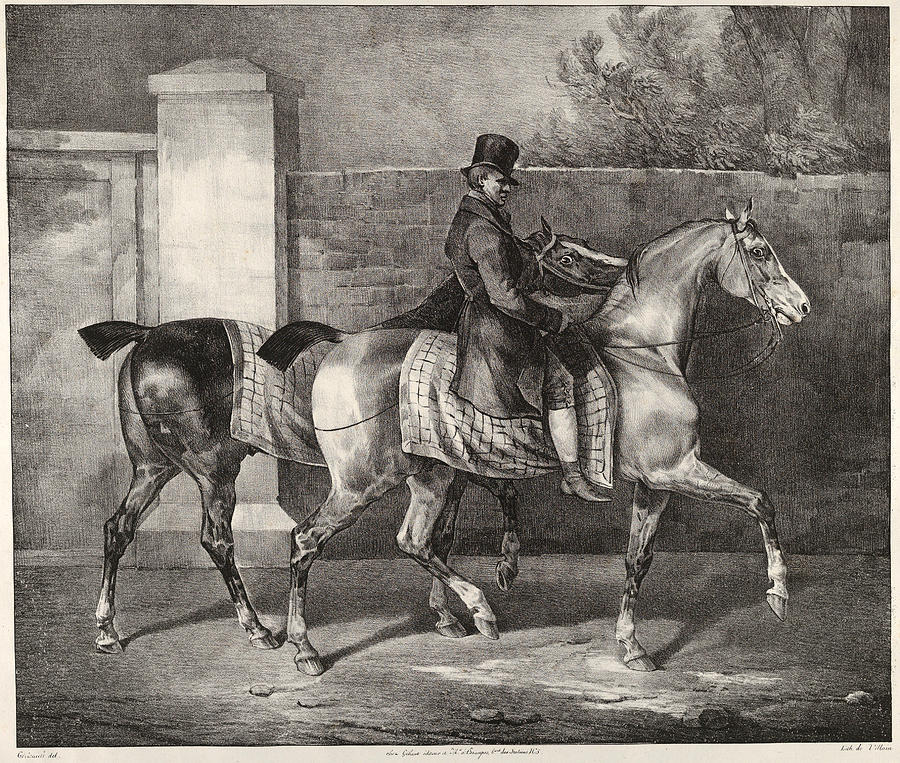 Two Horses Exercised by a Jockey Drawing by Theodore Gericault