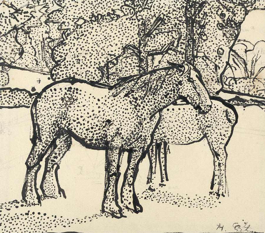Two Horses Drawing by Harold Gilman