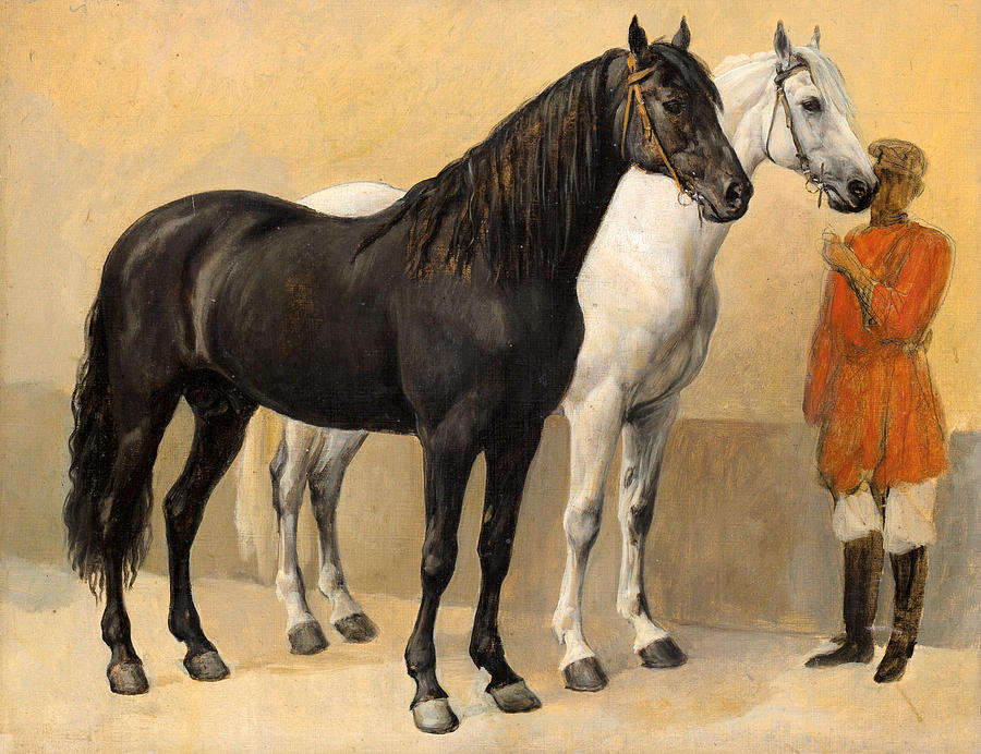Two Horses of Prince Anatole Demidoff Painting by Denis-Auguste-Marie Raffet