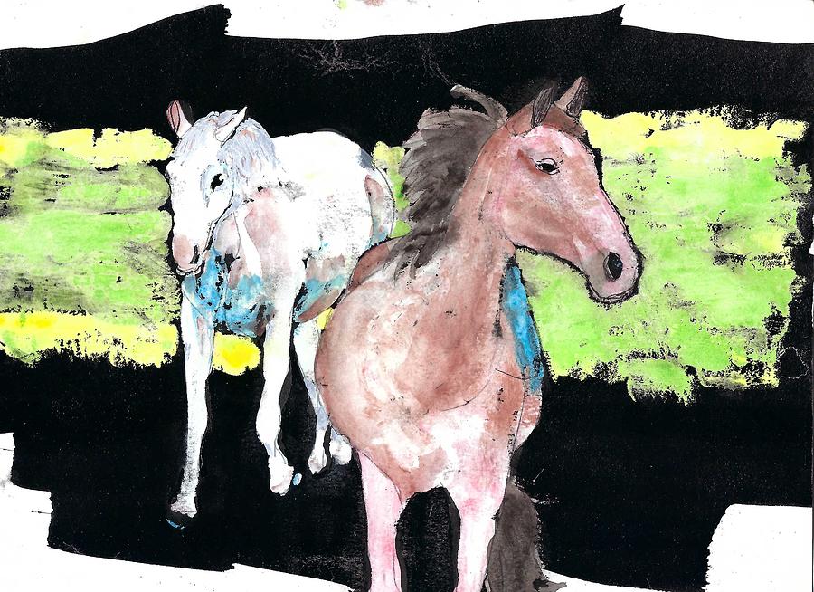 Two Horses Painting by Ruth Kamenev