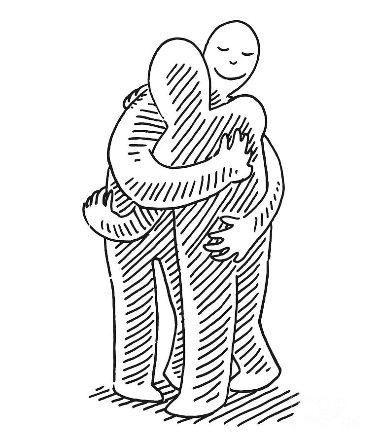 Two Human Figures Hugging Each Other Drawing Drawing by Frank Ramspott ...