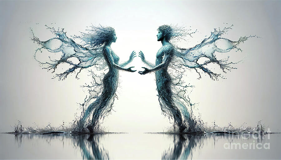Two humanoid figures composed of water Digital Art by Odon Czintos