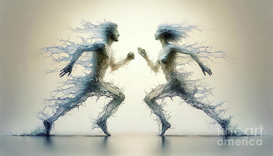 Two humanoid figures made of water  Digital Art by Odon Czintos