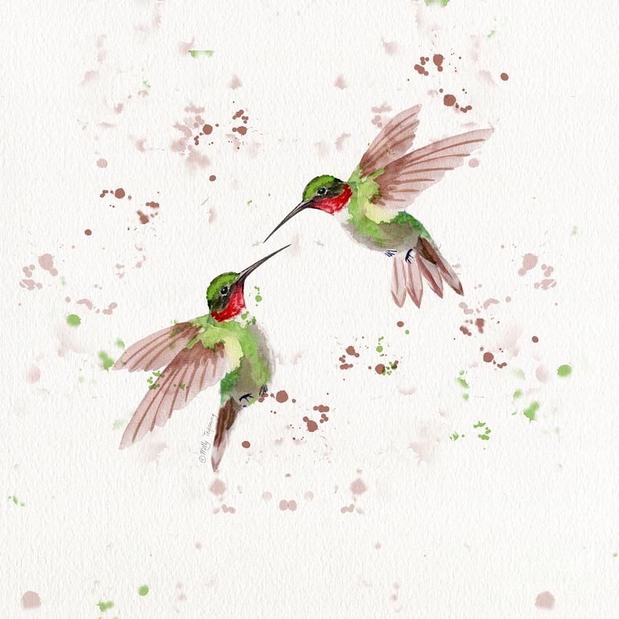 Two Hummingbirds Painting by Melly Terpening