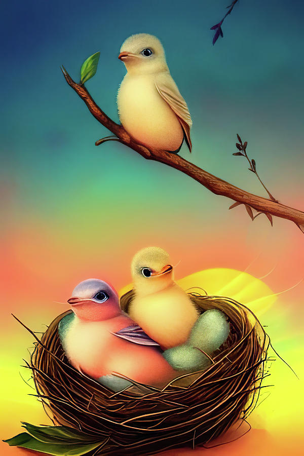 Two In A Nest One In A Tree Painting by Bob Orsillo
