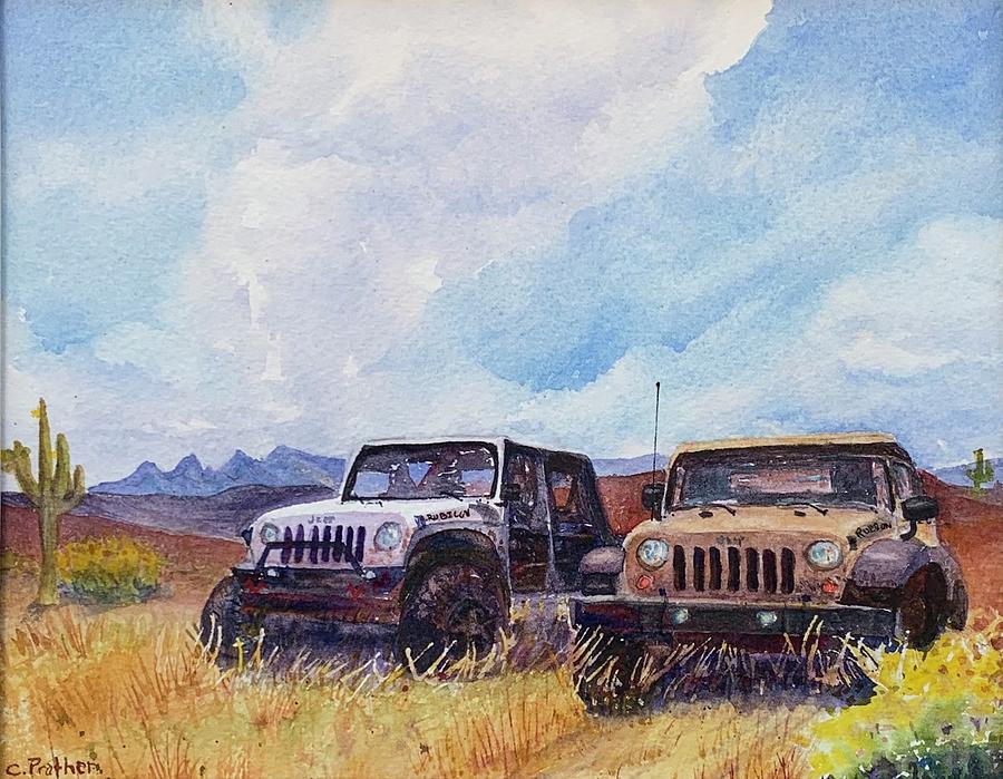 Two Jeeps Painting by Cheryl Prather