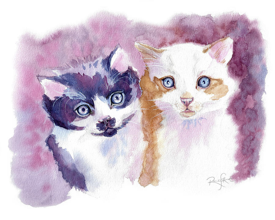 Two Kittens Watercolour Painting by Renee Forth-Fukumoto