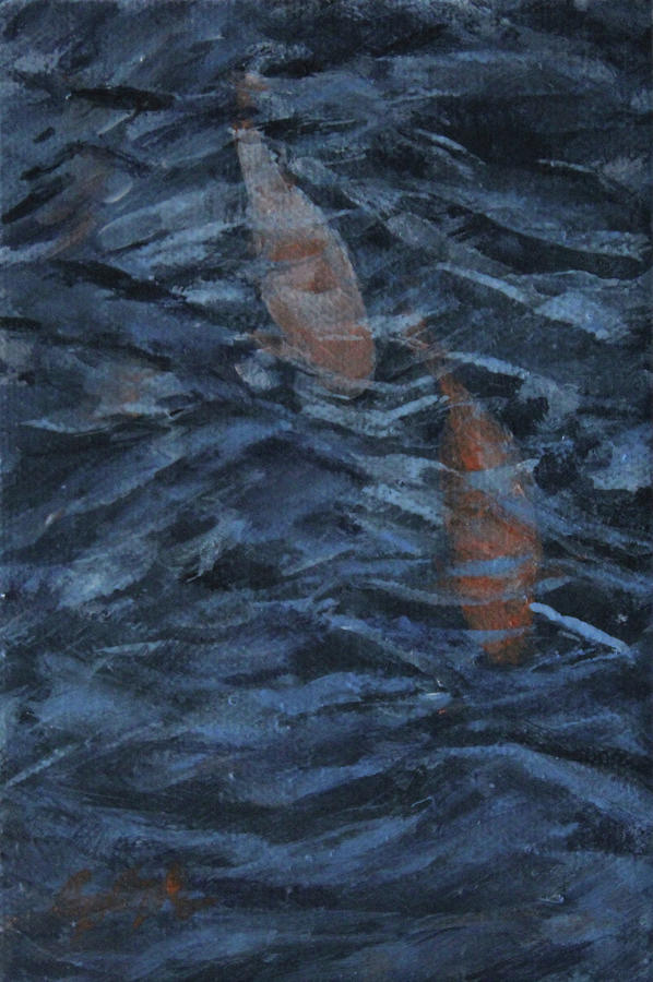 Two Koi Fish Painting by Jane See