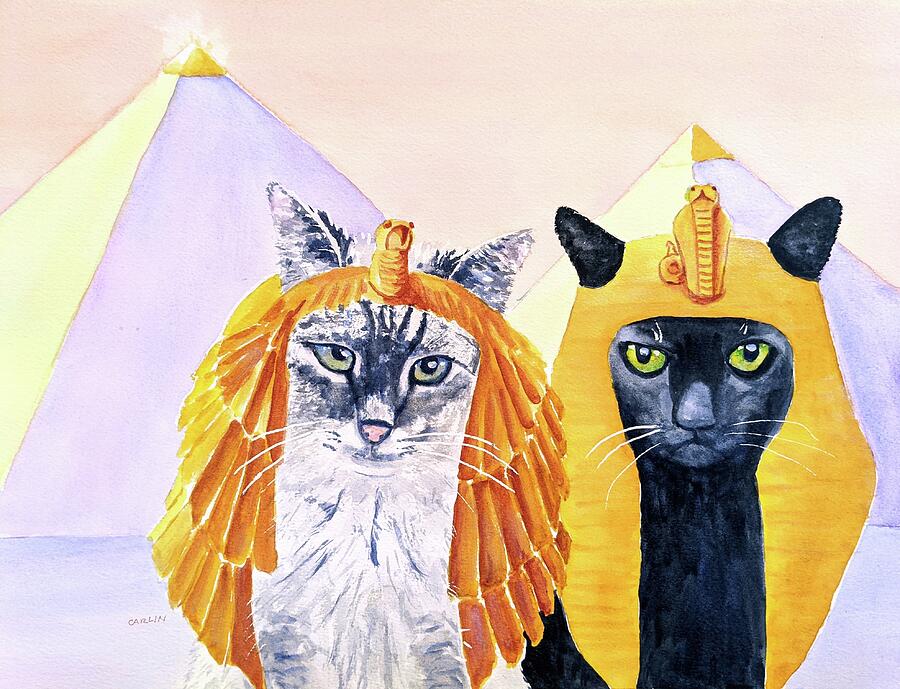 Cat Painting - Two Ladies Nekhbet and Wadjet by Carlin Blahnik CarlinArtWatercolor