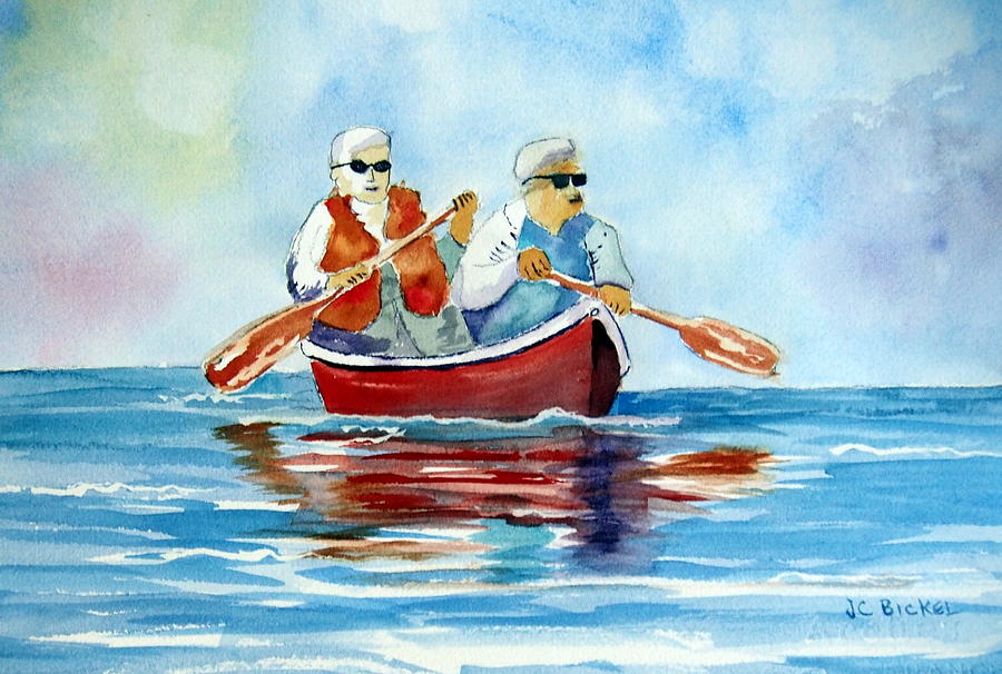 Two Large Men in a Small Boat Painting by Jacquelin Bickel