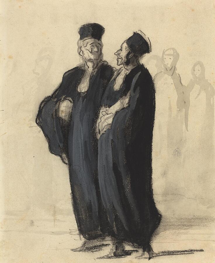 Sketch Painting - Two Lawyers II by Honore Daumier French