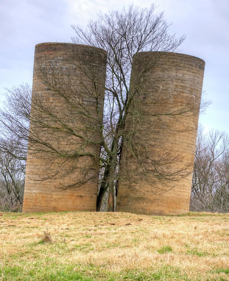 Two Leaning Silos Photograph
