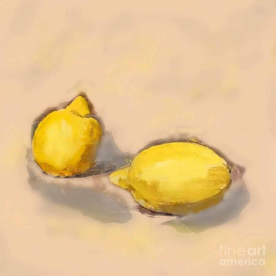 Two lemons #2 - abstract still life Painting by Vesna Antic