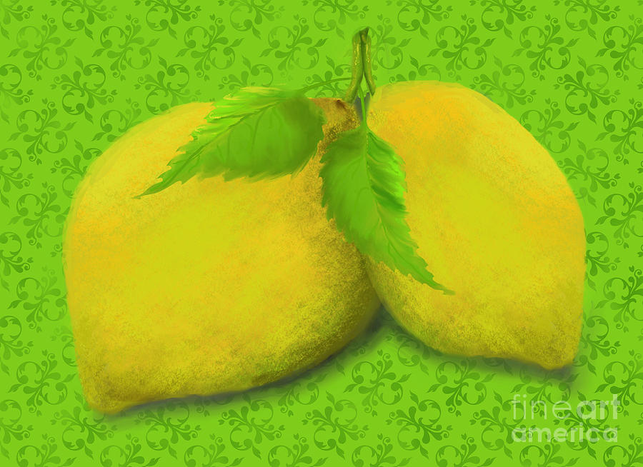 Two lemons on green Digital Art by Iris Richardson