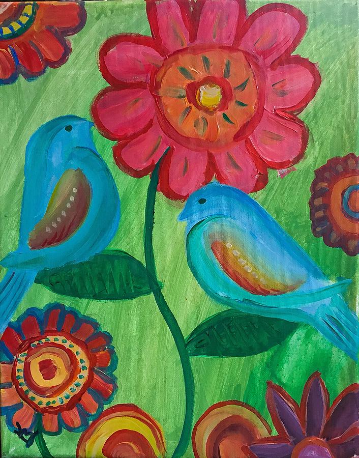 Two little Birds  Painting by Karen Buford