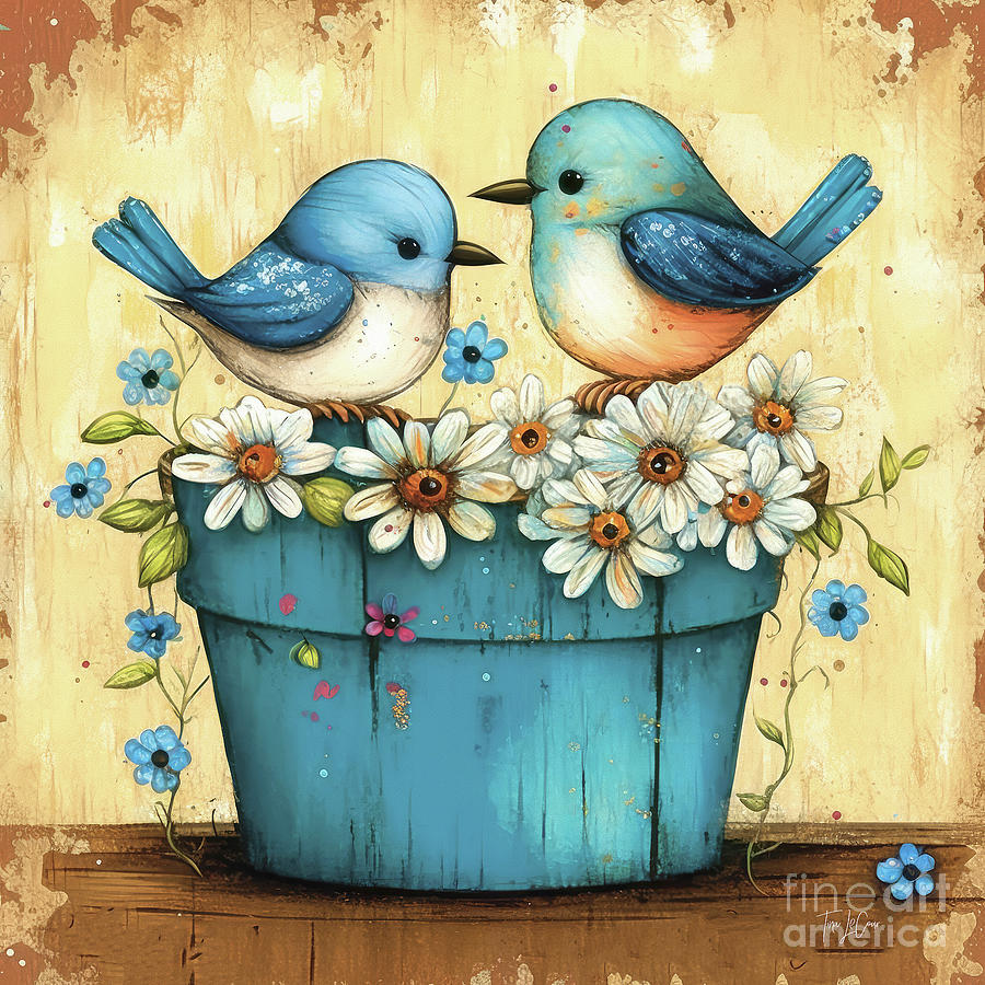 Two Little Bluebirds Painting by Tina LeCour