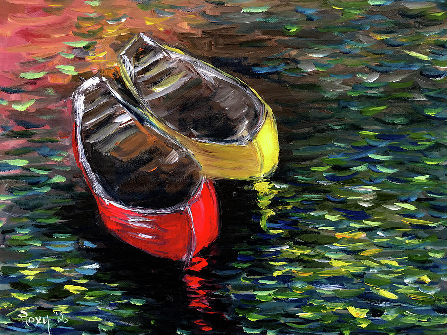 Two Little Boats at Twilight Painting by Roxy Rich