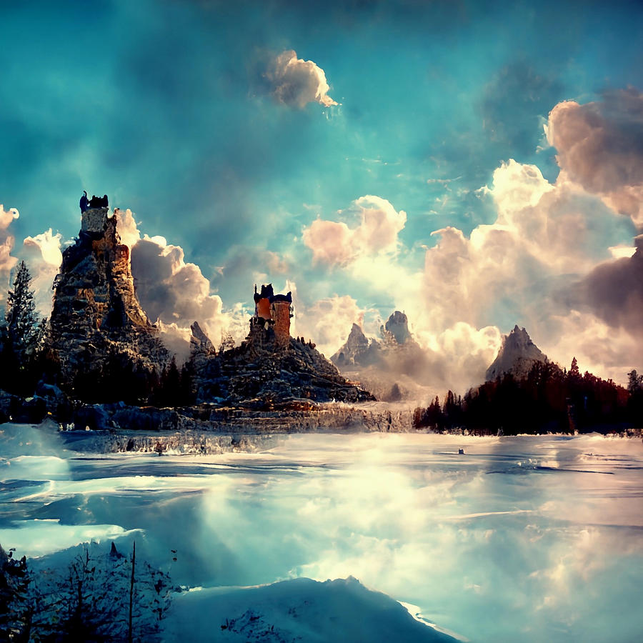 Winter Digital Art - Two Lost Castles by Andrea Barbieri