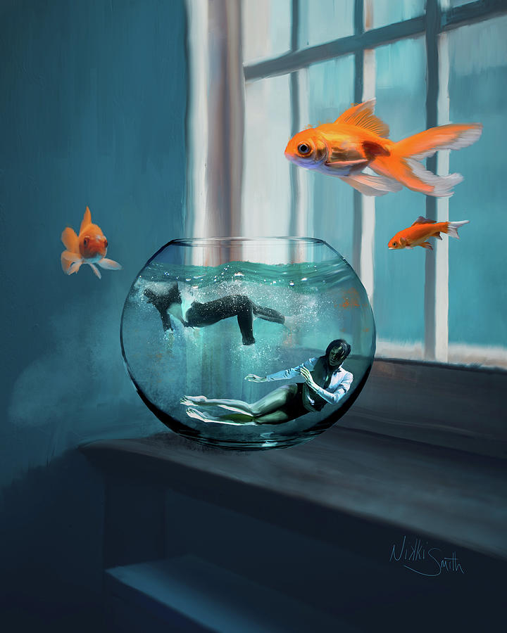 Pink Floyd Digital Art - Two Lost Souls Swimming in a Fishbowl by Nikki Marie Smith