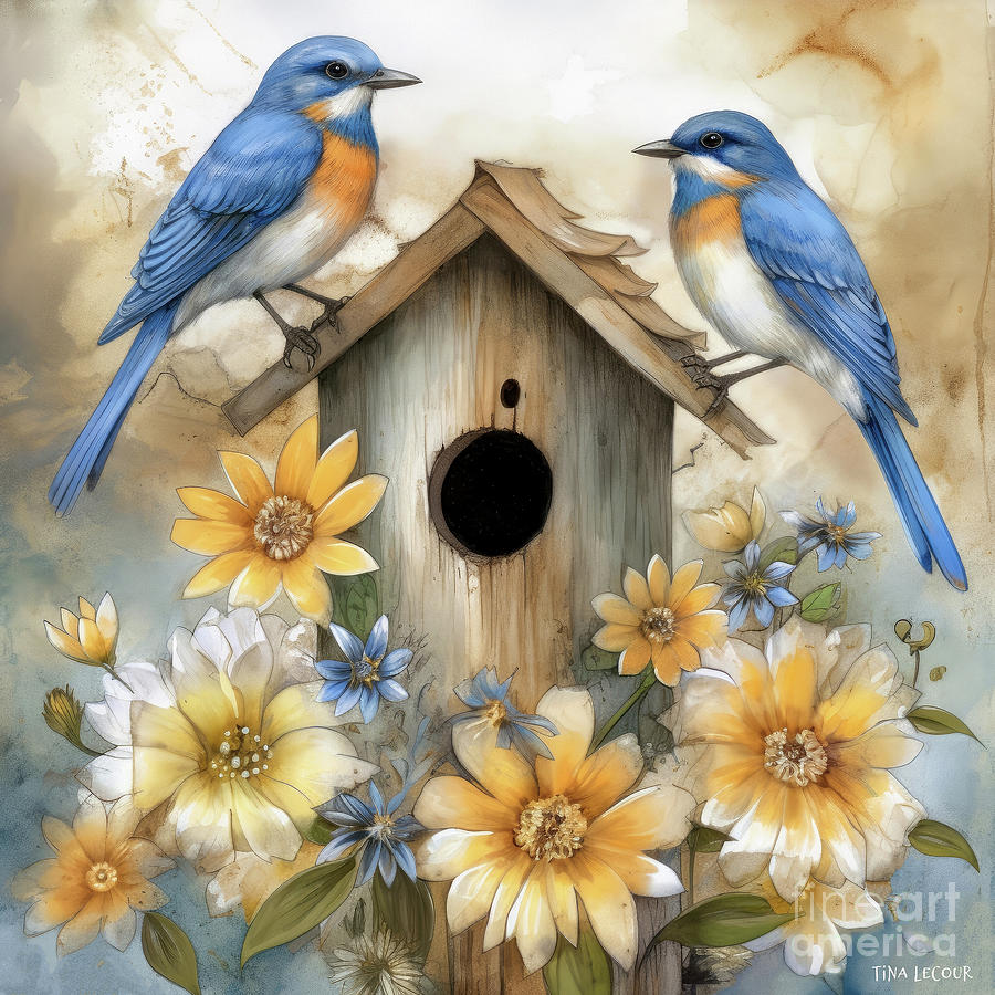 Two Lovely Bluebirds Painting by Tina LeCour