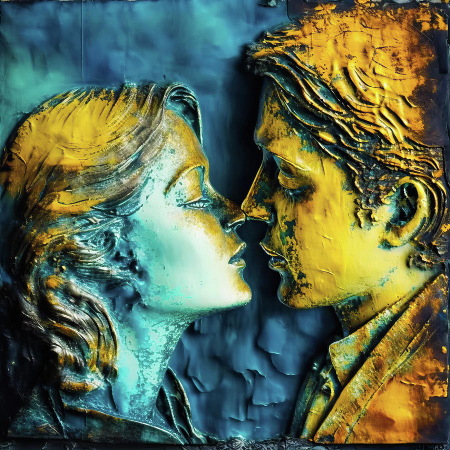 Two Lovers 02 Blue and Gold Digital Art by Matthias Hauser