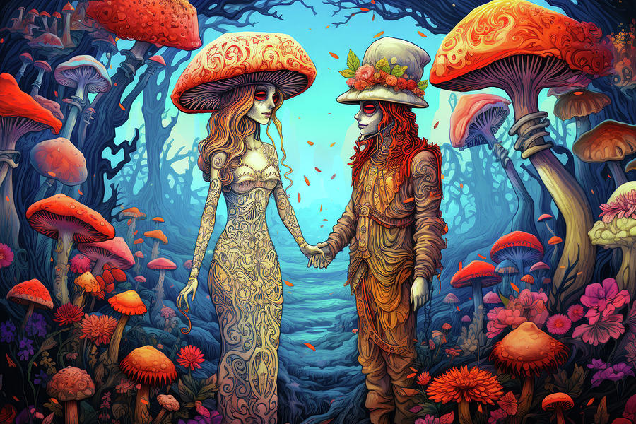 Two Lovers enjoying Mushroom Landscape 01 Digital Art by Matthias Hauser