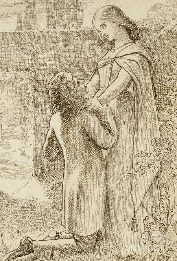 Two Lovers in a starlit Garden, 1862 Drawing by Joseph Noel Paton