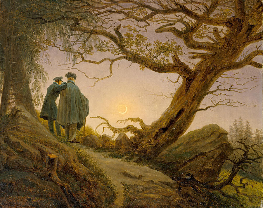 Two Men Contemplating the Moon                                                   Painting by Long Shot
