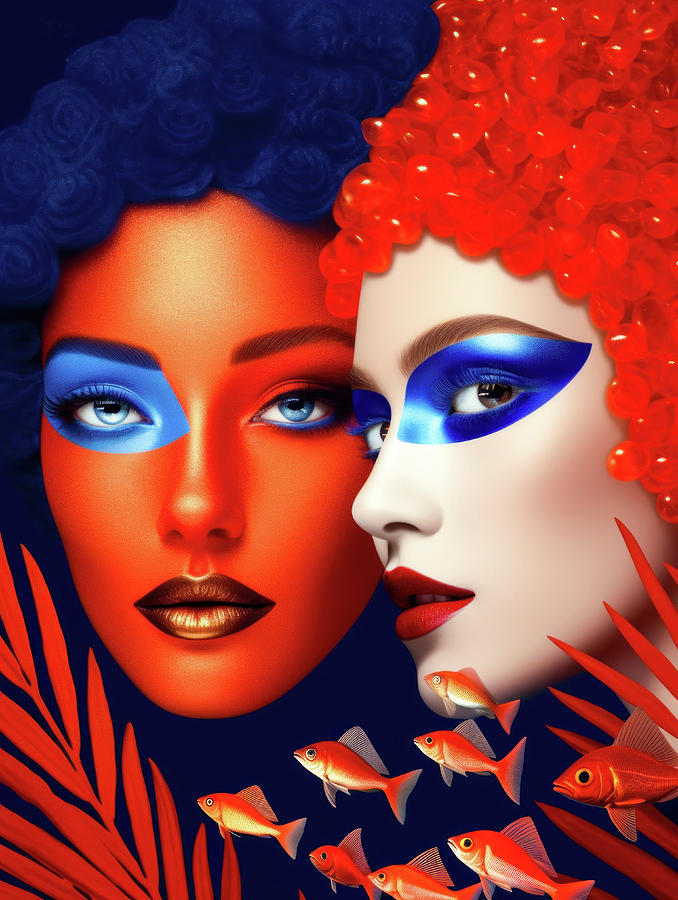 Two models wearing blue eye shadow 01 Digital Art by Matthias Hauser