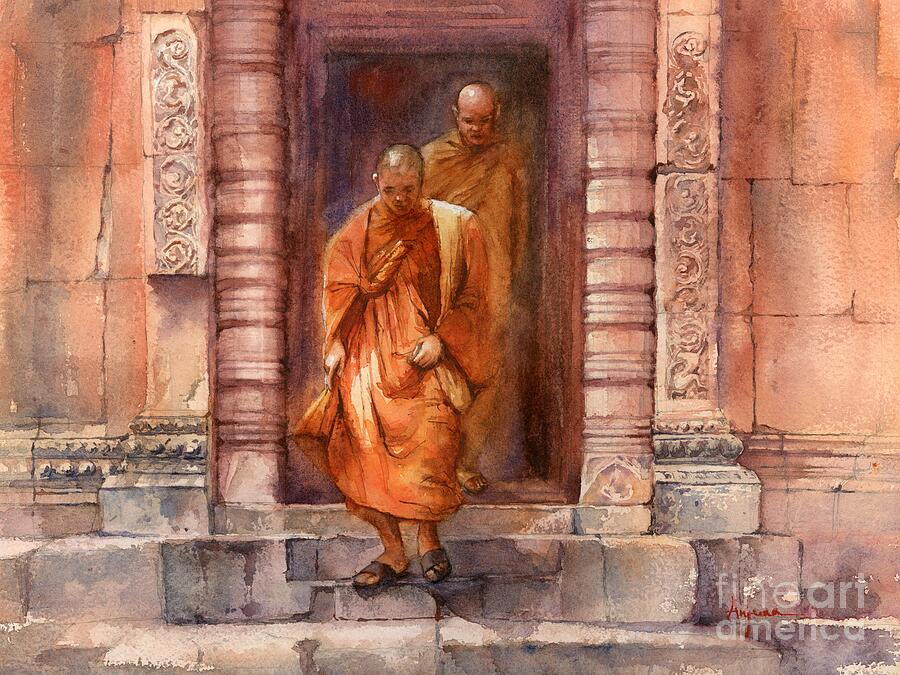 Monk Painting - Two Monks by Anjuna Sainath