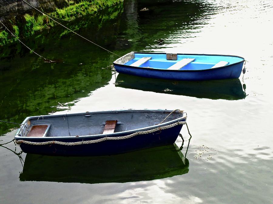 Rowboats Photograph - Two Moored Boats by Stephanie Moore