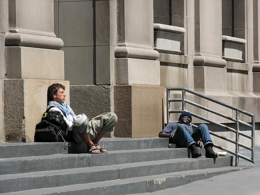 Two Naps at Union Station -- Two Men Sleeping on Steps in Chicago, Illinois Photograph by Darin Volpe