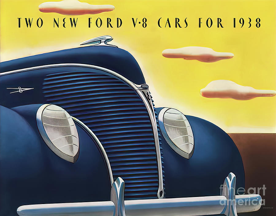 Two New Ford V8 Cars for 1938 Mixed Media by Retrographs