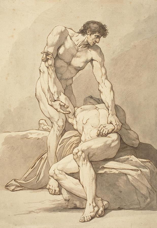 Batman Movie Drawing - Two Nude Men late s by Johann Heinrich Lips Swiss