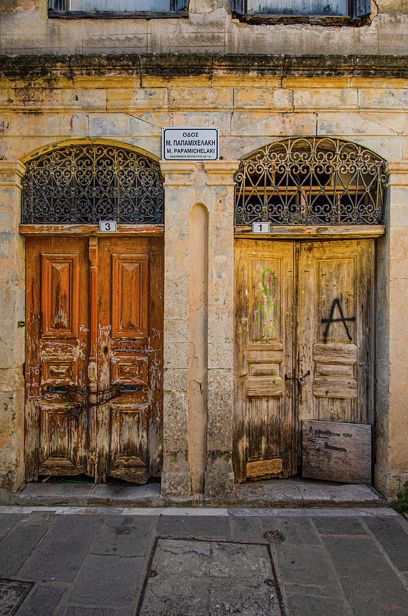 Portrait Photograph - Two Old Brown Doors, Rethimno, Crete by Brian Shaw