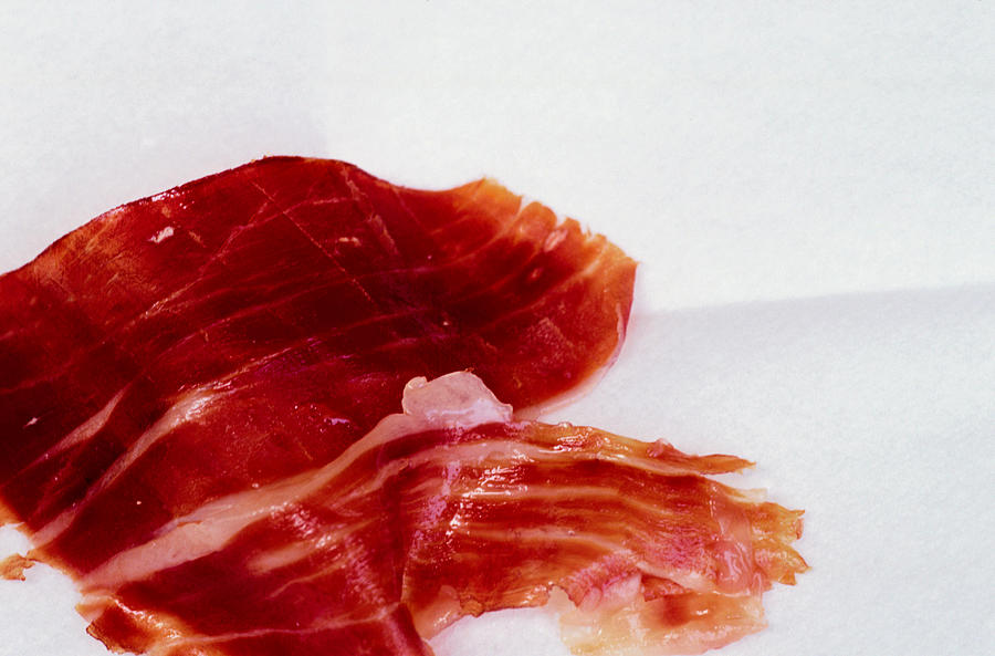 Two or three slices of iberico jamon as an entree, Andalucia Photograph by Oliver Strewe