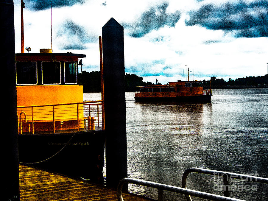 Abstract of Two Orange Water Taxis on the Potomac River Photograph by L Bosco