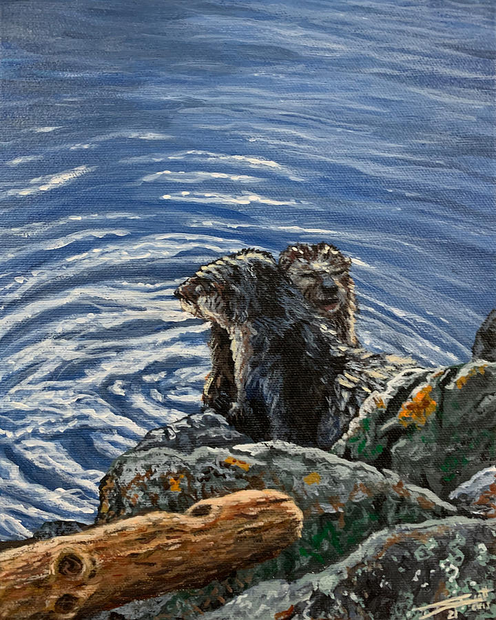 Two Otters Victoria BC Painting by Scott Dewis