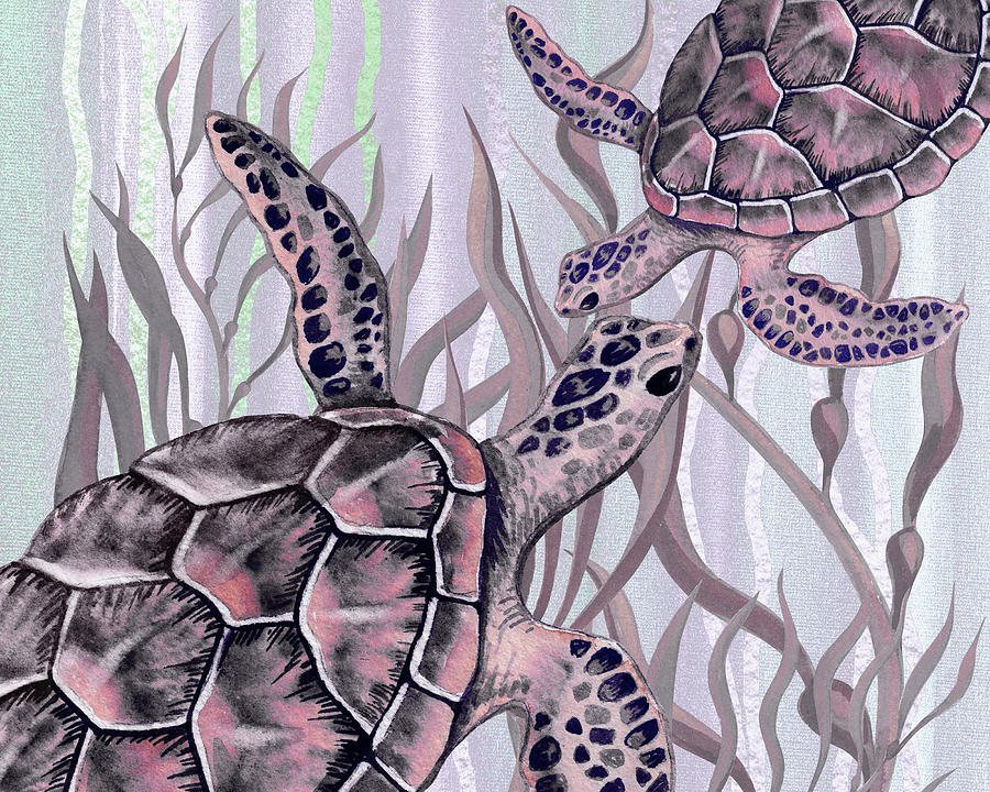 Two Pale Purple Watercolor Turtles Conversating  Painting by Irina Sztukowski