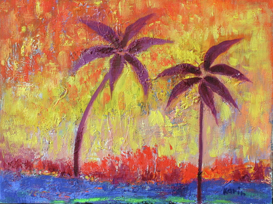 Two Palm Trees Painting by Karin Eisermann